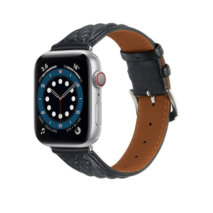 Diamond Lattice Genuine Leather Watch Band for Apple Watch Ultra 49mm / Series 8&7 45mm / SE 2&6&SE&5&4 44mm / 3&2&1 42mm(Black) by bashfashion