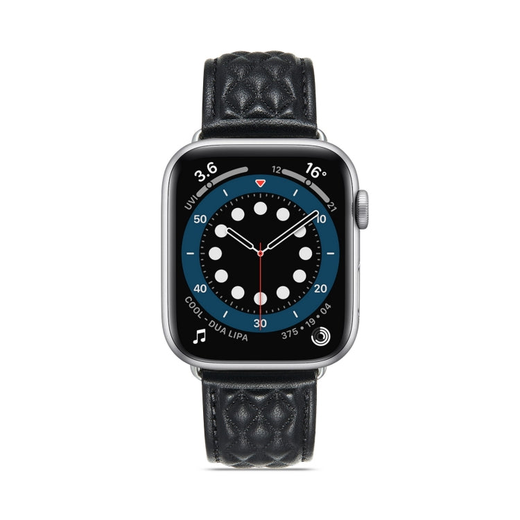 Diamond Lattice Genuine Leather Watch Band for Apple Watch Ultra 49mm / Series 8&7 45mm / SE 2&6&SE&5&4 44mm / 3&2&1 42mm(Black) by bashfashion