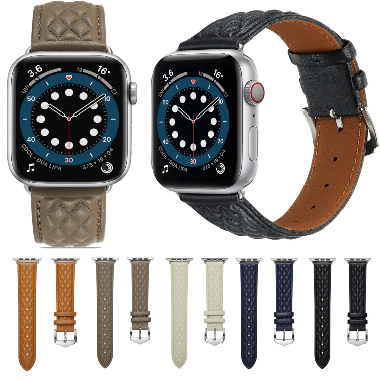 Diamond Lattice Genuine Leather Watch Band for Apple Watch Ultra 49mm / Series 8&7 45mm / SE 2&6&SE&5&4 44mm / 3&2&1 42mm(Brown) by bashfashion