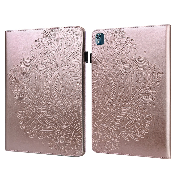For Nokia T10 Peacock Embossed Pattern Leather Tablet Case(Gold) by bashfashion