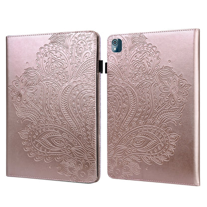 For Nokia T10 Peacock Embossed Pattern Leather Tablet Case(Gold) by bashfashion
