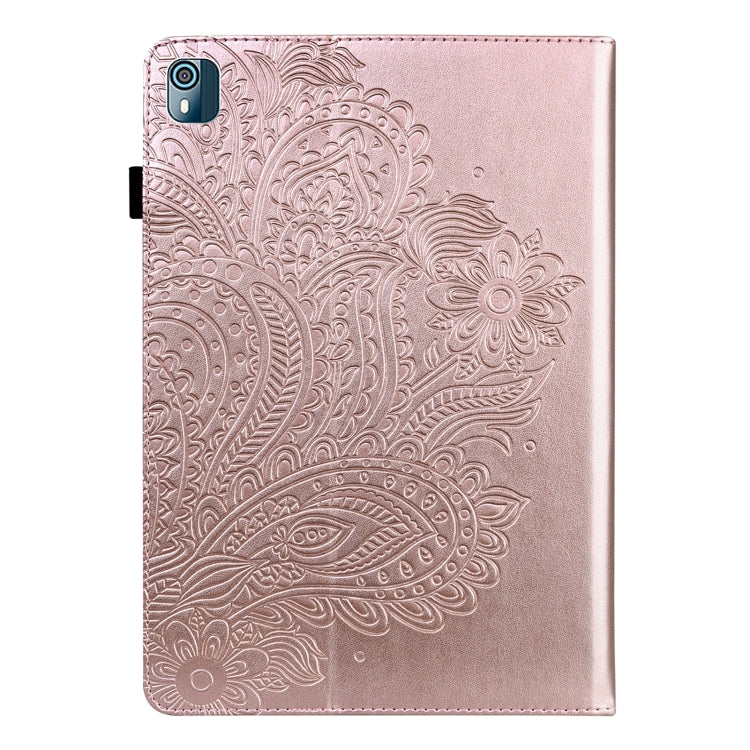 For Nokia T10 Peacock Embossed Pattern Leather Tablet Case(Gold) by bashfashion