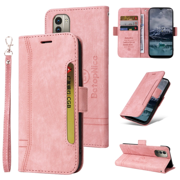 For Nokia G21 BETOPNICE Dual-side Buckle Leather Phone Case(Pink) by BETOPNICE