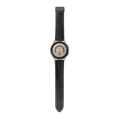For Samsung Galaxy Watch5 40mm / 44mm Litchi Genuine Leather Watch Band Black Buckle(Black) by bashfashion