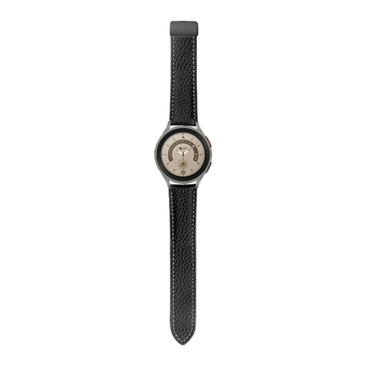 For Samsung Galaxy Watch5 40mm / 44mm Litchi Genuine Leather Watch Band Black Buckle(Black) by bashfashion