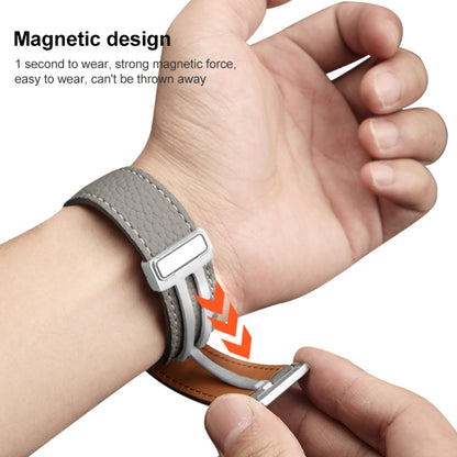 For Samsung Galaxy Watch5 40mm / 44mm Litchi Genuine Leather Watch Band Black Buckle(Grey) by bashfashion