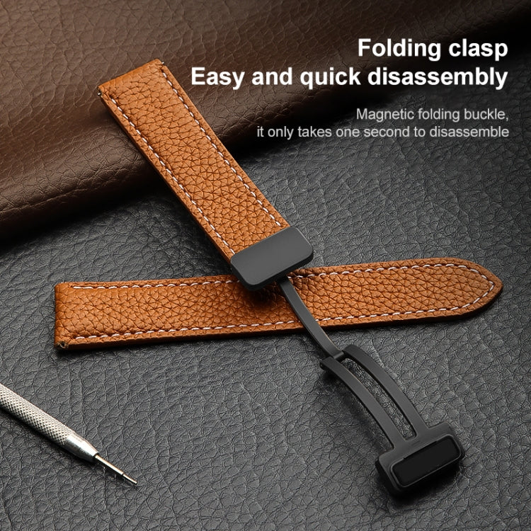 For Samsung Galaxy Watch5 40mm / 44mm Litchi Genuine Leather Watch Band Black Buckle(Black) by bashfashion