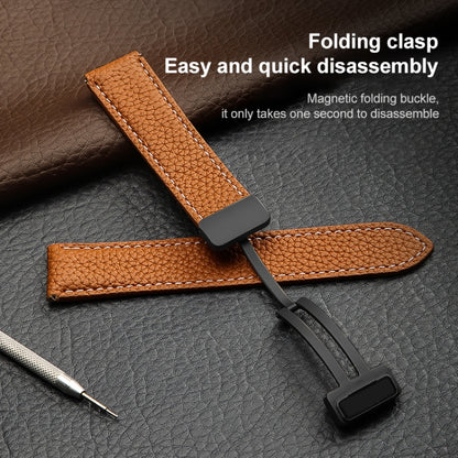 For Samsung Galaxy Watch5 40mm / 44mm Litchi Genuine Leather Watch Band Black Buckle(Black) by bashfashion