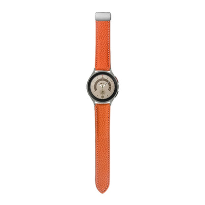 For Samsung Galaxy Watch5 40mm / 44mm Litchi Genuine Leather Watch Band Silver Buckle(Orange) by bashfashion