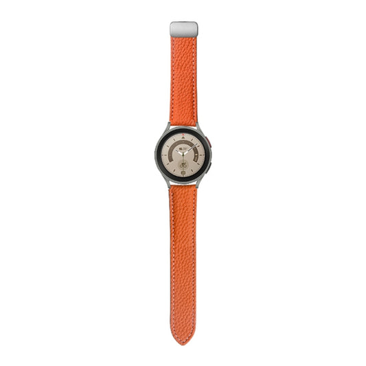 For Samsung Galaxy Watch5 40mm / 44mm Litchi Genuine Leather Watch Band Silver Buckle(Orange) by bashfashion