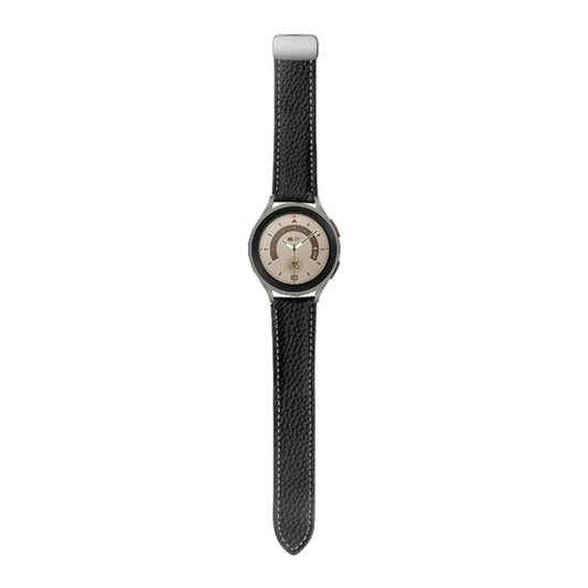 For Samsung Galaxy Watch5 40mm / 44mm Litchi Genuine Leather Watch Band Silver Buckle(Black) by bashfashion