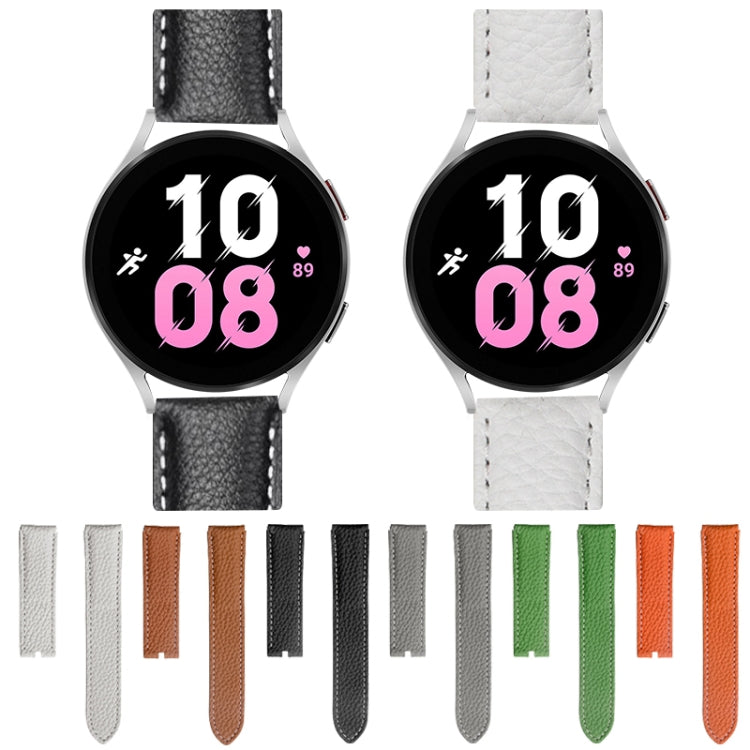 For Samsung Galaxy Watch5 40mm / 44mm Litchi Genuine Leather Watch Band Silver Buckle(Orange) by bashfashion