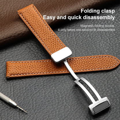 For Samsung Galaxy Watch5 40mm / 44mm Litchi Genuine Leather Watch Band Silver Buckle(Brown) by bashfashion