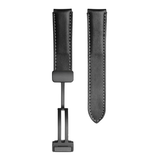 For Samsung Galaxy Watch5 40mm / 44mm Plain Weave Genuine Leather Watch Band Black Buckle(Black) by bashfashion