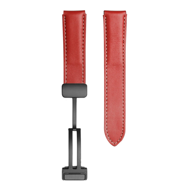 For Samsung Galaxy Watch5 40mm / 44mm Plain Weave Genuine Leather Watch Band Black Buckle(Red) by bashfashion