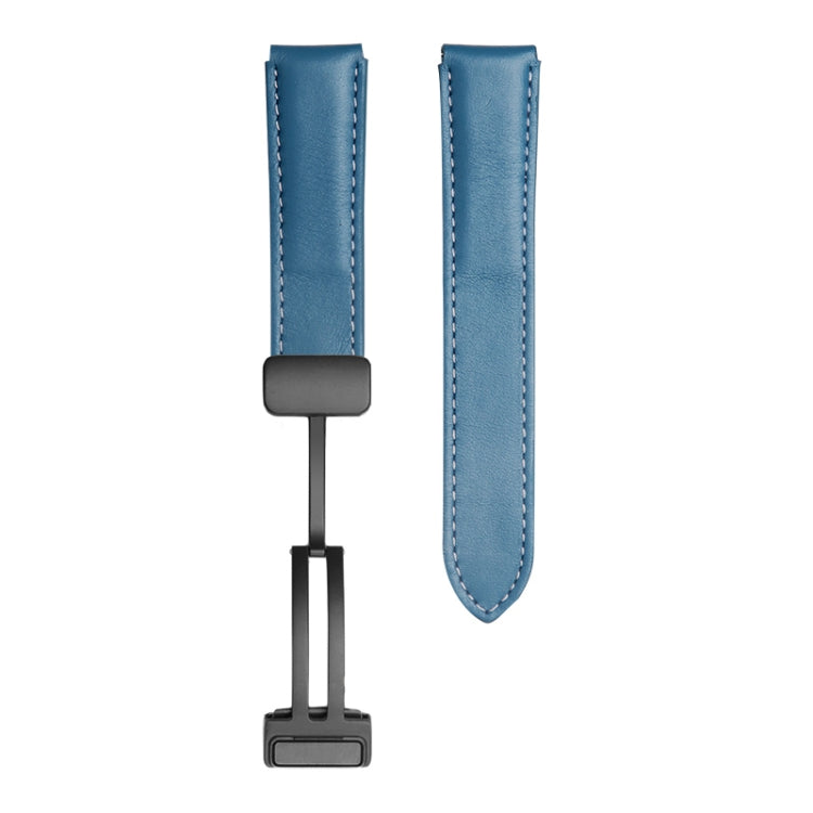For Samsung Galaxy Watch5 40mm / 44mm Plain Weave Genuine Leather Watch Band Black Buckle(Blue) by bashfashion