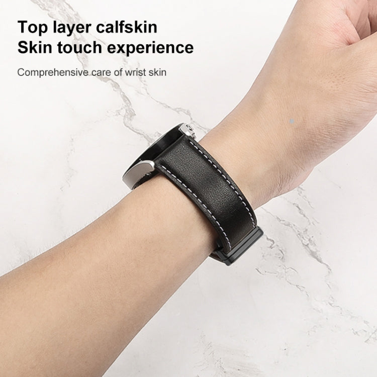 For Samsung Galaxy Watch5 40mm / 44mm Plain Weave Genuine Leather Watch Band Black Buckle(Blue) by bashfashion