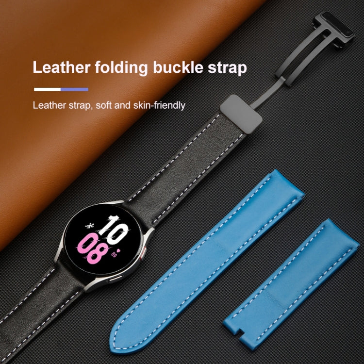 For Samsung Galaxy Watch5 40mm / 44mm Plain Weave Genuine Leather Watch Band Black Buckle(Blue) by bashfashion