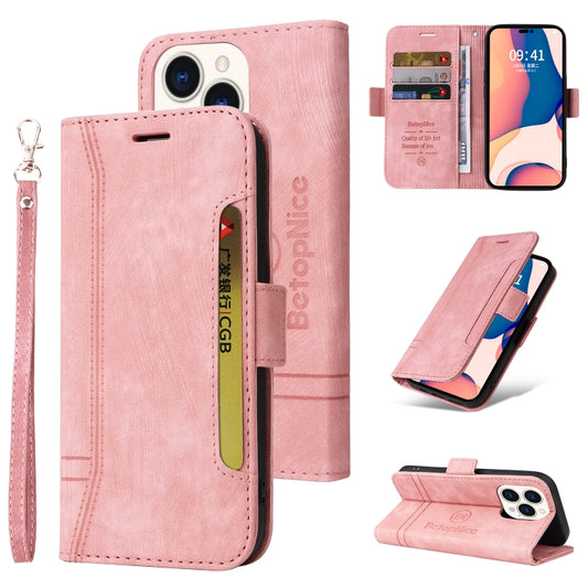 For iPhone 14 Pro BETOPNICE Dual-side Buckle Leather Phone Case(Pink) by BETOPNICE