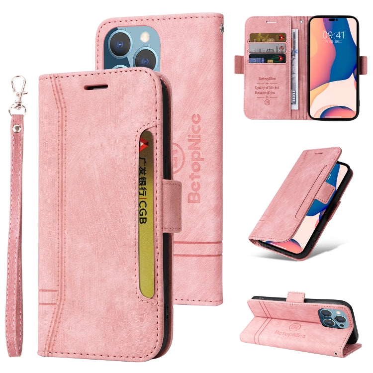 For iPhone 14 Pro Max BETOPNICE Dual-side Buckle Leather Phone Case(Pink) by BETOPNICE