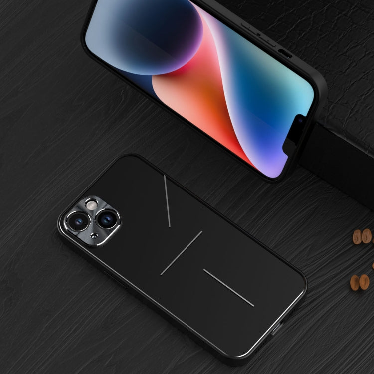 For iPhone 14 Plus R-JUST RJ52 3-Line Style Metal TPU Shockproof Phone Case(Black) by R-JUST