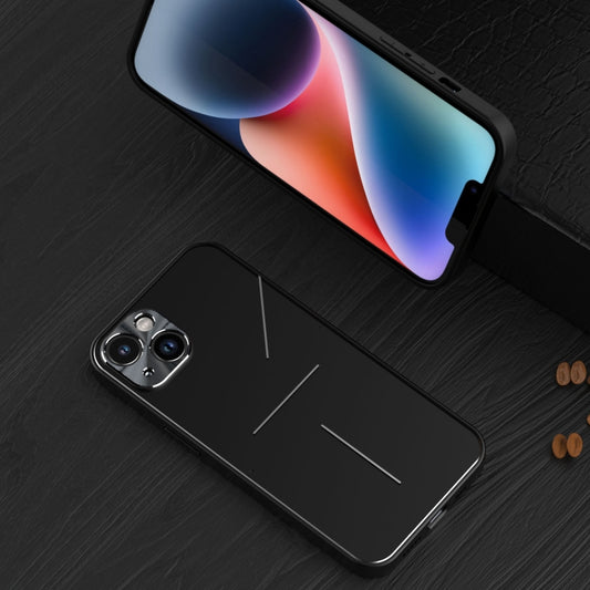 For iPhone 14 Plus R-JUST RJ52 3-Line Style Metal TPU Shockproof Phone Case(Black) by R-JUST