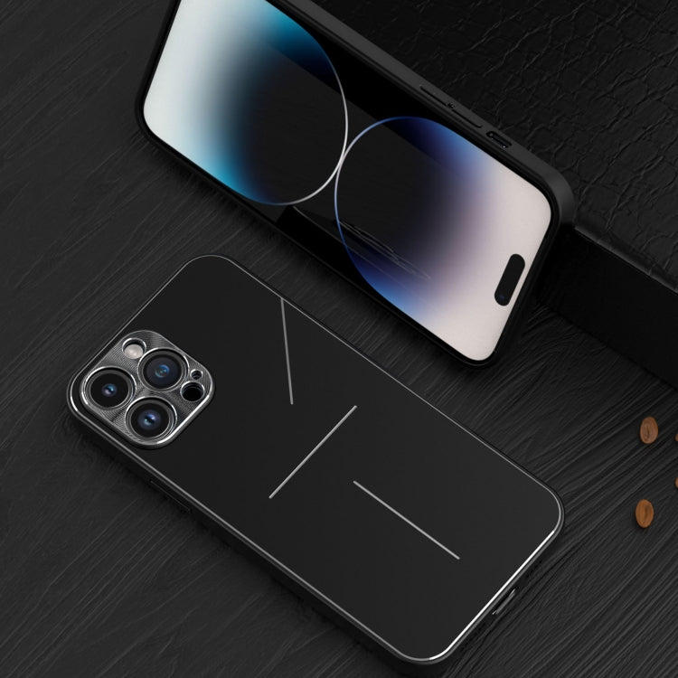 For iPhone 14 Pro R-JUST RJ52 3-Line Style Metal TPU Shockproof Phone Case(Black) by R-JUST