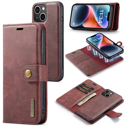 For iPhone 14 Plus DG.MING Crazy Horse Texture Detachable Magnetic Leather Case(Red) by DG.MING