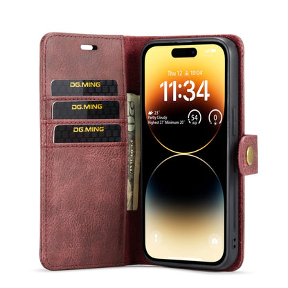 For iPhone 14 Pro DG.MING Crazy Horse Texture Detachable Magnetic Leather Case(Red) by DG.MING