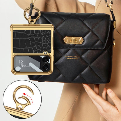 For Samsung Galaxy Z Flip4 GKK Integrated Plating + Leather Flip Phone Case(Crocodile Pink) by GKK