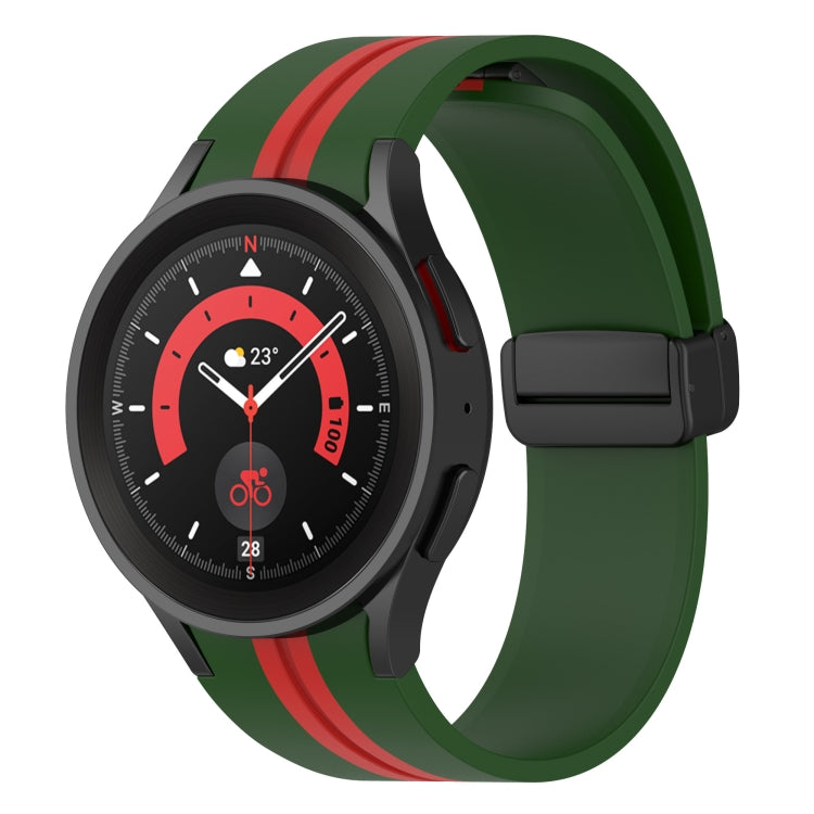 For Samsung Galaxy Watch5 Pro Two-color Stripe Silicone Watch Band(Army Green Red) by bashfashion