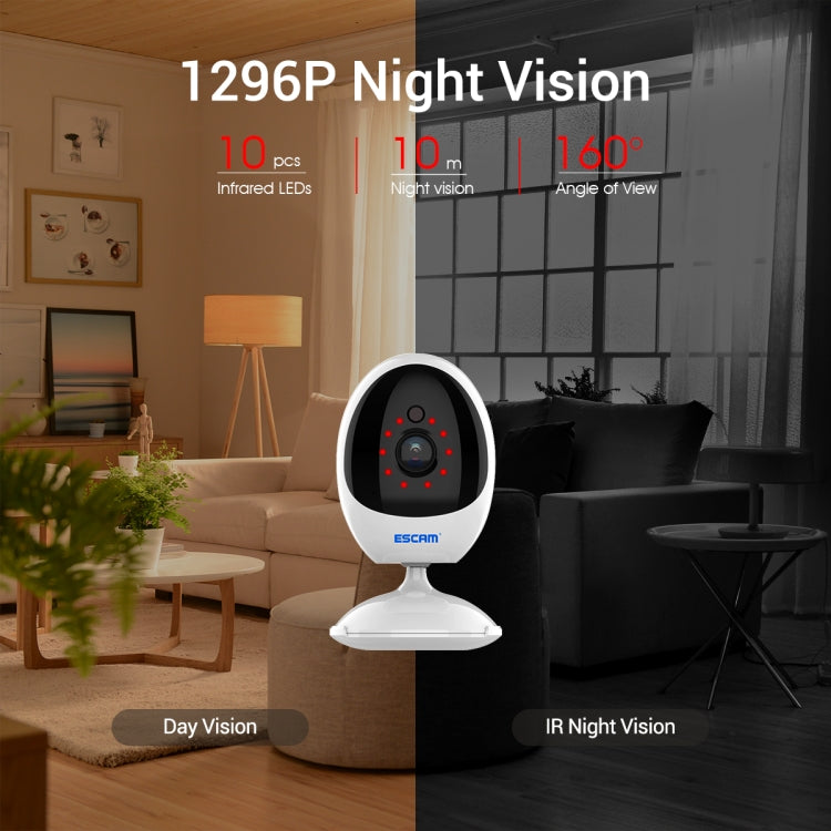ESCAM QF006 3MP 1296P HD Indoor Wireless PTZ IP Camera IR Night Vision AI Humanoid Detection Home Security CCTV Monitor, Plug Type:UK Plug(White) by ESCAM