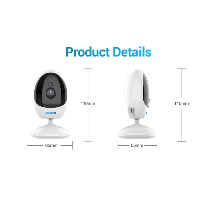 ESCAM QF006 3MP 1296P HD Indoor Wireless PTZ IP Camera IR Night Vision AI Humanoid Detection Home Security CCTV Monitor, Plug Type:EU Plug(White) by ESCAM