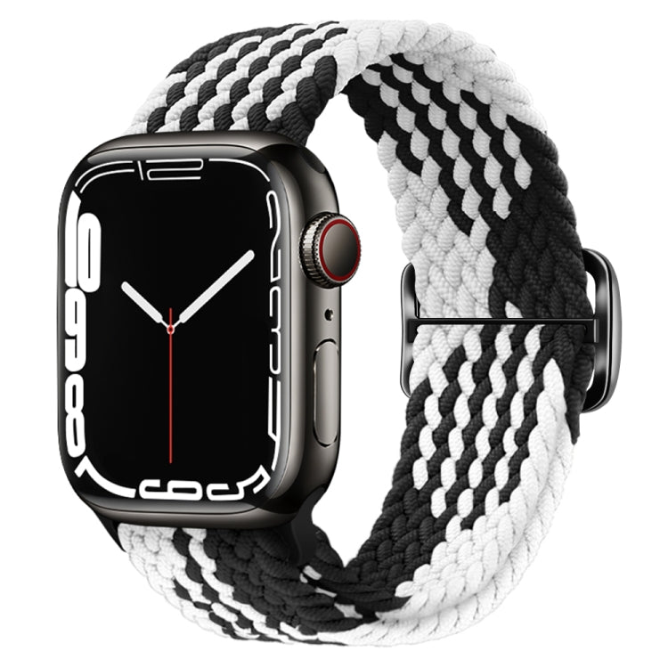 Buckle Nylon Braided Watch Band for Apple Watch Ultra 49mm&Watch Ultra 2 49mm / Series 9&8&7 45mm / SE 3&SE 2&6&SE&5&4 44mm / 3&2&1 42mm(Black White) by bashfashion