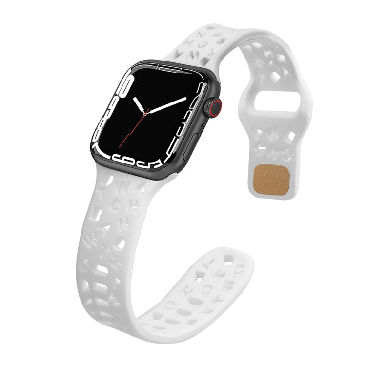 English Letters Silicone Watch Band For Apple Watch Ultra 49mm&Watch Ultra 2 49mm / Series 9&8&7 45mm / SE 3&SE 2&6&SE&5&4 44mm / 3&2&1 42mm(White) by bashfashion