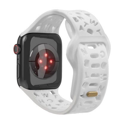 English Letters Silicone Watch Band For Apple Watch Ultra 49mm&Watch Ultra 2 49mm / Series 9&8&7 45mm / SE 3&SE 2&6&SE&5&4 44mm / 3&2&1 42mm(White) by bashfashion
