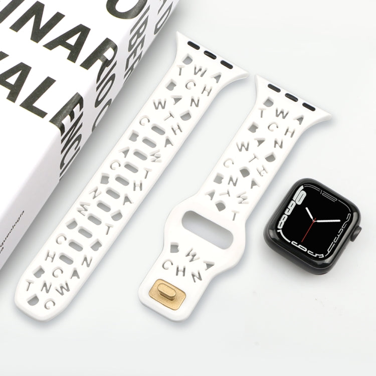 English Letters Silicone Watch Band For Apple Watch Ultra 49mm&Watch Ultra 2 49mm / Series 9&8&7 45mm / SE 3&SE 2&6&SE&5&4 44mm / 3&2&1 42mm(White) by bashfashion