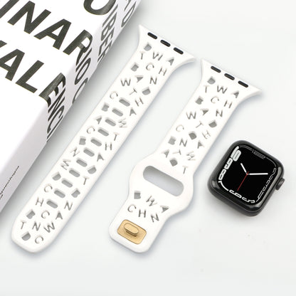 English Letters Silicone Watch Band For Apple Watch Ultra 49mm&Watch Ultra 2 49mm / Series 9&8&7 45mm / SE 3&SE 2&6&SE&5&4 44mm / 3&2&1 42mm(White) by bashfashion