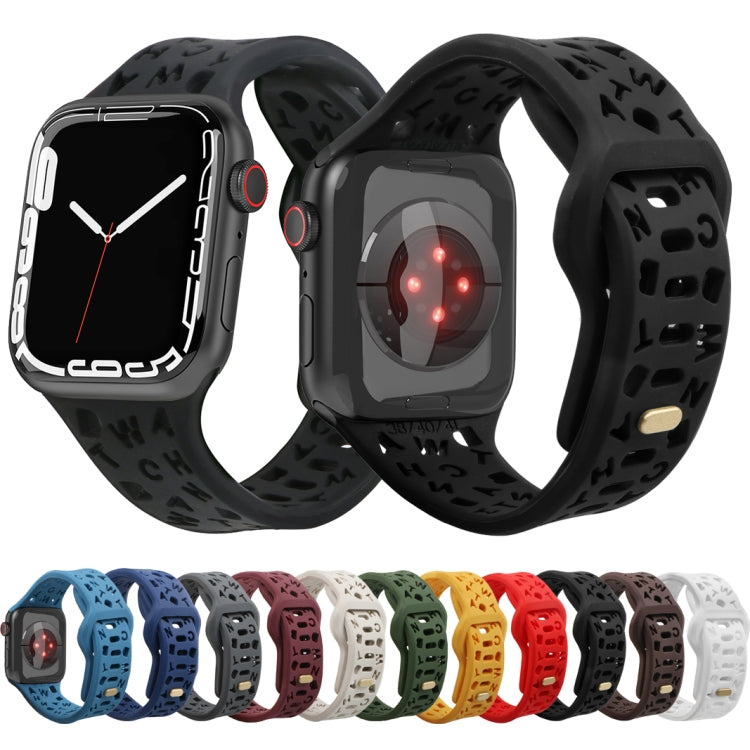 English Letters Silicone Watch Band For Apple Watch Ultra 49mm&Watch Ultra 2 49mm / Series 9&8&7 45mm / SE 3&SE 2&6&SE&5&4 44mm / 3&2&1 42mm(White) by bashfashion