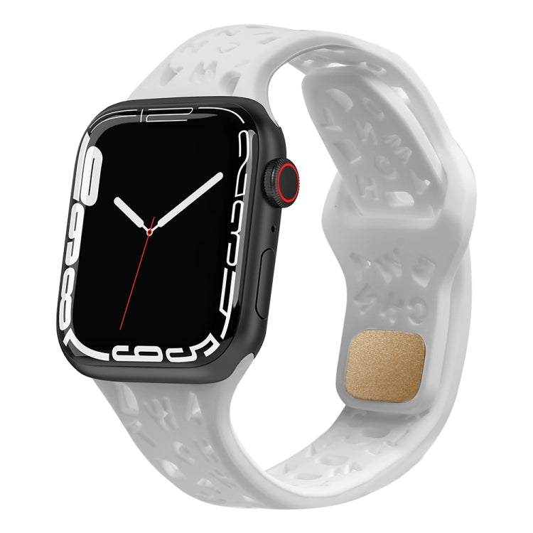 English Letters Silicone Watch Band For Apple Watch Series 9&8&7 41mm / SE 3&SE 2&6&SE&5&4 40mm / 3&2&1 38mm(White) by bashfashion