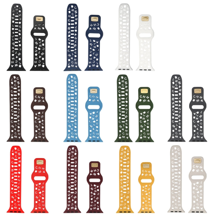 English Letters Silicone Watch Band For Apple Watch Series 9&8&7 41mm / SE 3&SE 2&6&SE&5&4 40mm / 3&2&1 38mm(White) by bashfashion