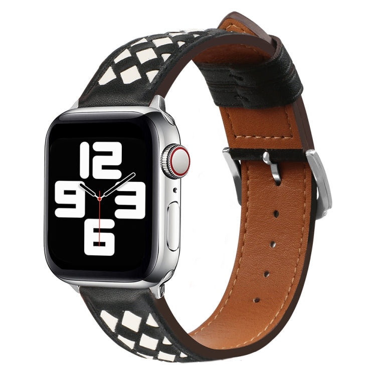 Braided Genuine Leather Watch Band for Apple Watch Ultra 49mm&Watch Ultra 2 49mm / Series 9&8&7 45mm / SE 3&SE 2&6&SE&5&4 44mm / 3&2&1 42mm(Black+Beige) by bashfashion