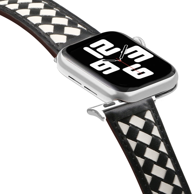 Braided Genuine Leather Watch Band for Apple Watch Ultra 49mm&Watch Ultra 2 49mm / Series 9&8&7 45mm / SE 3&SE 2&6&SE&5&4 44mm / 3&2&1 42mm(Black+Beige) by bashfashion