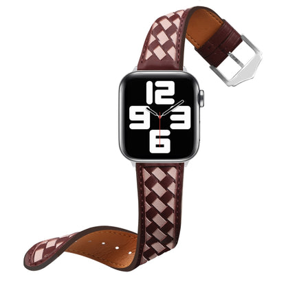 Braided Genuine Leather Watch Band for Apple Watch Ultra 49mm&Watch Ultra 2 49mm / Series 9&8&7 45mm / SE 3&SE 2&6&SE&5&4 44mm / 3&2&1 42mm(Wine Red+Pink) by bashfashion