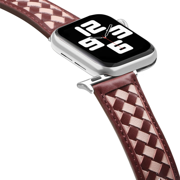 Braided Genuine Leather Watch Band for Apple Watch Ultra 49mm&Watch Ultra 2 49mm / Series 9&8&7 45mm / SE 3&SE 2&6&SE&5&4 44mm / 3&2&1 42mm(Wine Red+Pink) by bashfashion