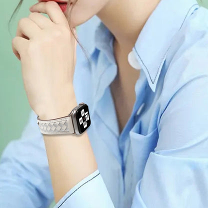Braided Genuine Leather Watch Band for Apple Watch Ultra 49mm&Watch Ultra 2 49mm / Series 9&8&7 45mm / SE 3&SE 2&6&SE&5&4 44mm / 3&2&1 42mm(Beige+Silver) by bashfashion