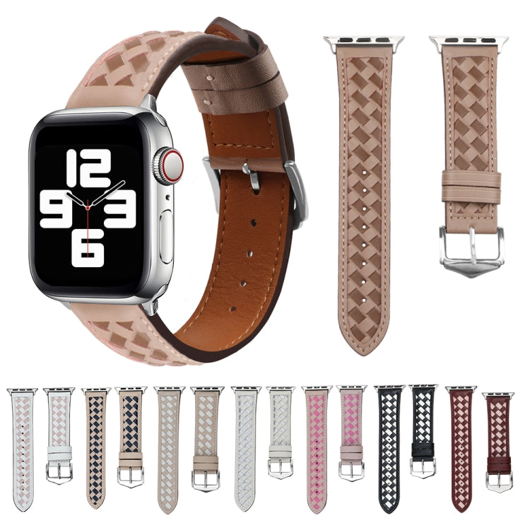 Braided Genuine Leather Watch Band for Apple Watch Ultra 49mm&Watch Ultra 2 49mm / Series 9&8&7 45mm / SE 3&SE 2&6&SE&5&4 44mm / 3&2&1 42mm(Beige+Silver) by bashfashion