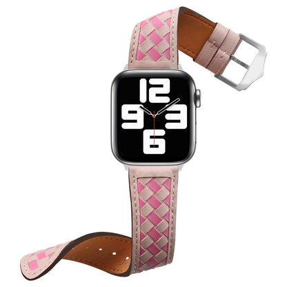 Braided Genuine Leather Watch Band for Apple Watch Series 9&8&7 41mm / SE 3&SE 2&6&SE&5&4 40mm / 3&2&1 38mm(Pink+Rose Red) by bashfashion