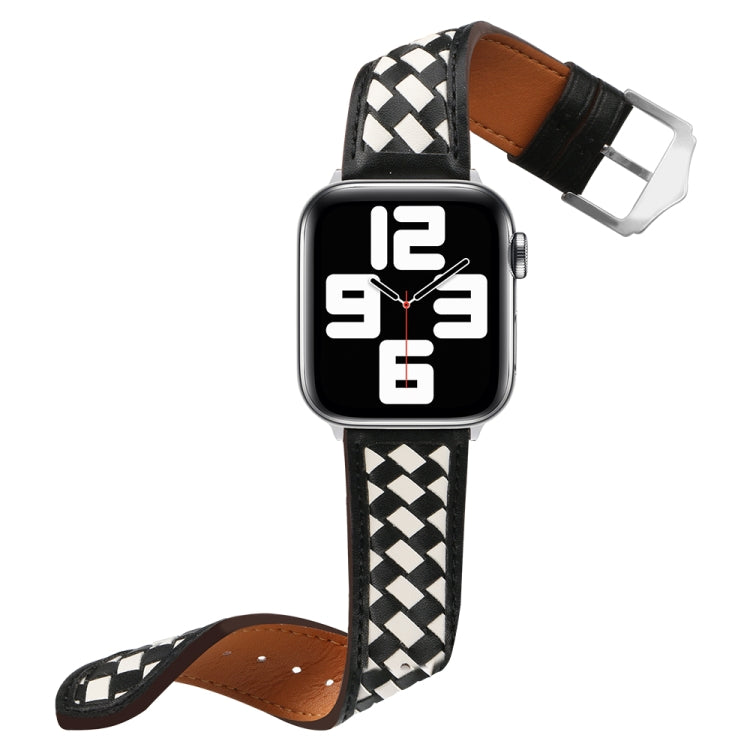 Braided Genuine Leather Watch Band for Apple Watch Series 9&8&7 41mm / SE 3&SE 2&6&SE&5&4 40mm / 3&2&1 38mm(Black+Beige) by bashfashion