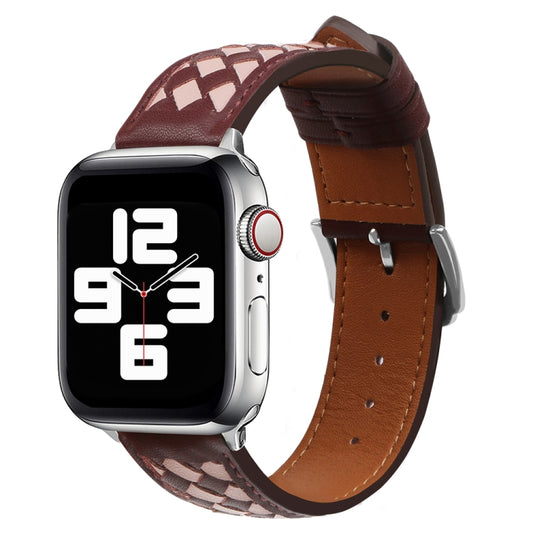 Braided Genuine Leather Watch Band for Apple Watch Series 9&8&7 41mm / SE 3&SE 2&6&SE&5&4 40mm / 3&2&1 38mm(Wine Red+Pink) by bashfashion